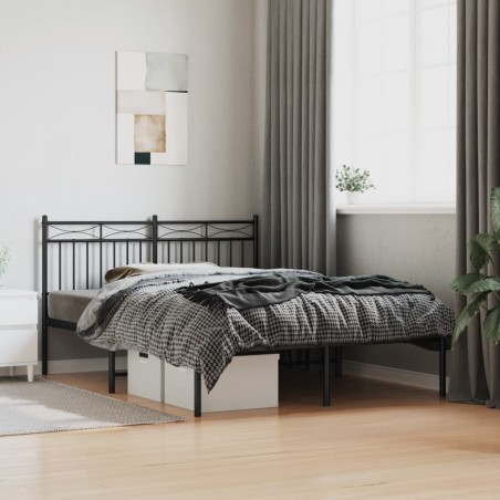 vidaXL Estructura de cama con cabecero metal negro 135x190 cm