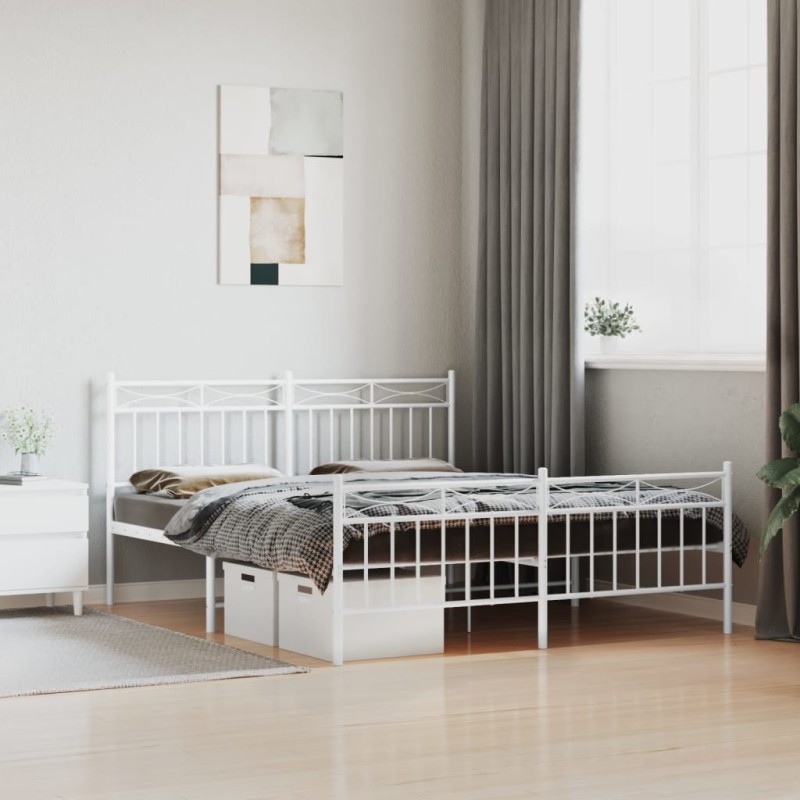 vidaXL Estructura cama metal con cabecero y estribo blanco 150x200 cm vidaXL Estructura cama metal con cabecero y estribo blanco 150x200 cm