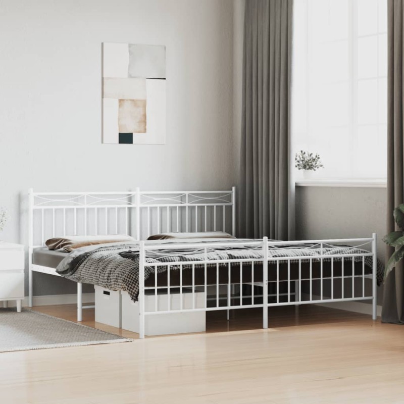 vidaXL Estructura cama metal con cabecero y estribo blanco 180x200 cm vidaXL Estructura cama metal con cabecero y estribo blanco 180x200 cm