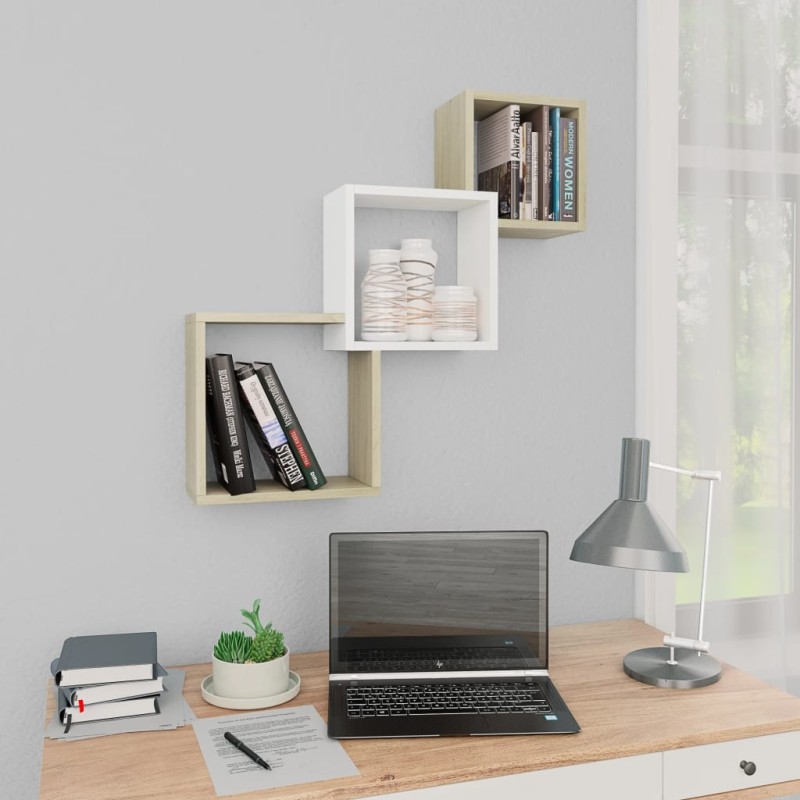 vidaXL Estante pared de cubo contrachapada blanco roble 68x15x68 cm vidaXL Estante pared de cubo contrachapada blanco roble 68x15x68 cm