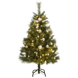 vidaXL Árbol de Navidad artificial con bisagras 150 LED y bolas 150 cm