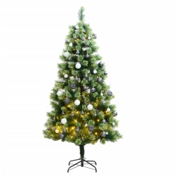 vidaXL Árbol de Navidad artificial con bisagras 300 LED y bolas 180 cm