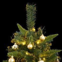 vidaXL Árbol de Navidad artificial con bisagras 300 LED y bolas 210 cm