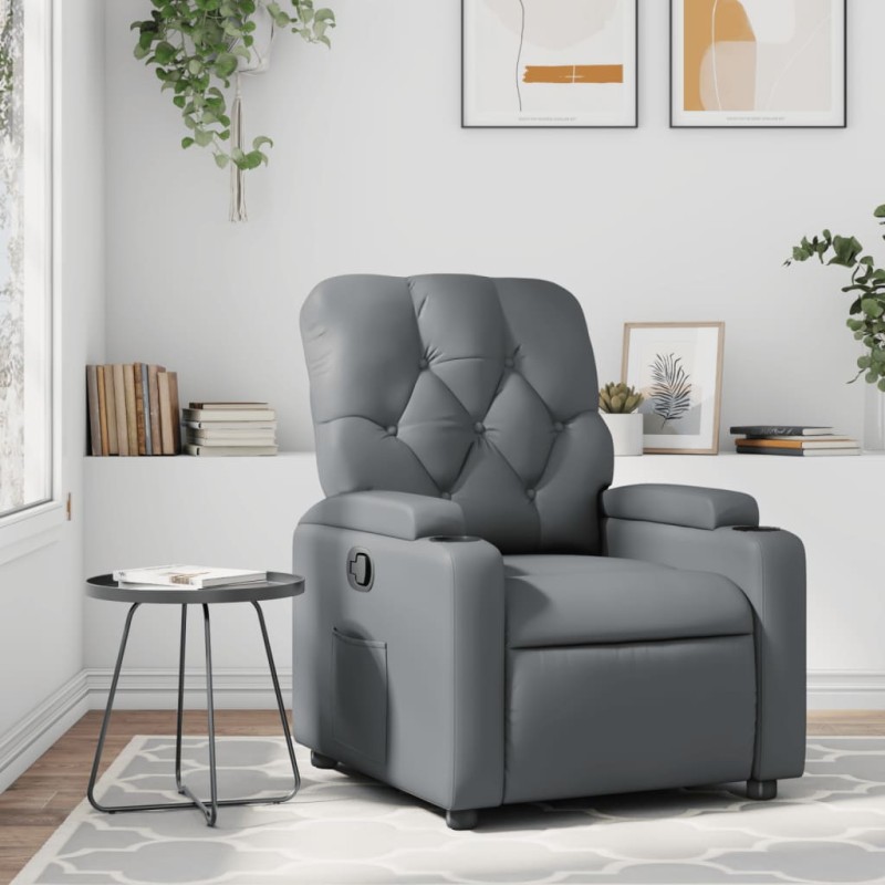 vidaXL Sillón reclinable de cuero sintético gris vidaXL Sillón reclinable de cuero sintético gris