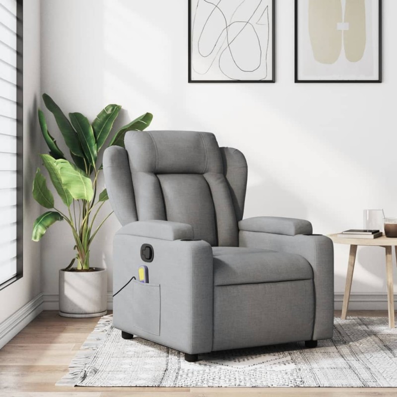 vidaXL Sillón reclinable de masaje de tela gris claro vidaXL Sillón reclinable de masaje de tela gris claro