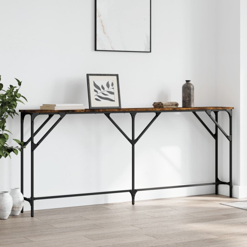 vidaXL Mesa consola madera de ingeniería roble ahumado 180x23x75 cm vidaXL Mesa consola madera de ingeniería roble ahumado 180x23x75 cm