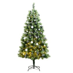 vidaXL Árbol de Navidad artificial con bisagras 300 LED y bolas 240 cm