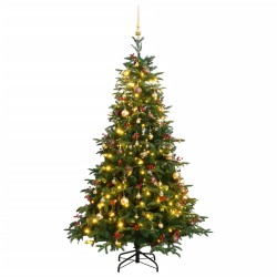 vidaXL Árbol de Navidad artificial con bisagras 300 LED y bolas 210 cm