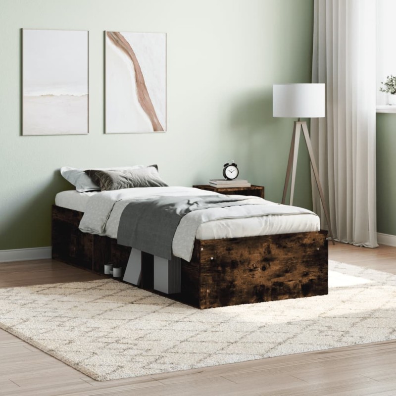 vidaXL Estructura de cama roble ahumado 75x190 cm vidaXL Estructura de cama roble ahumado 75x190 cm