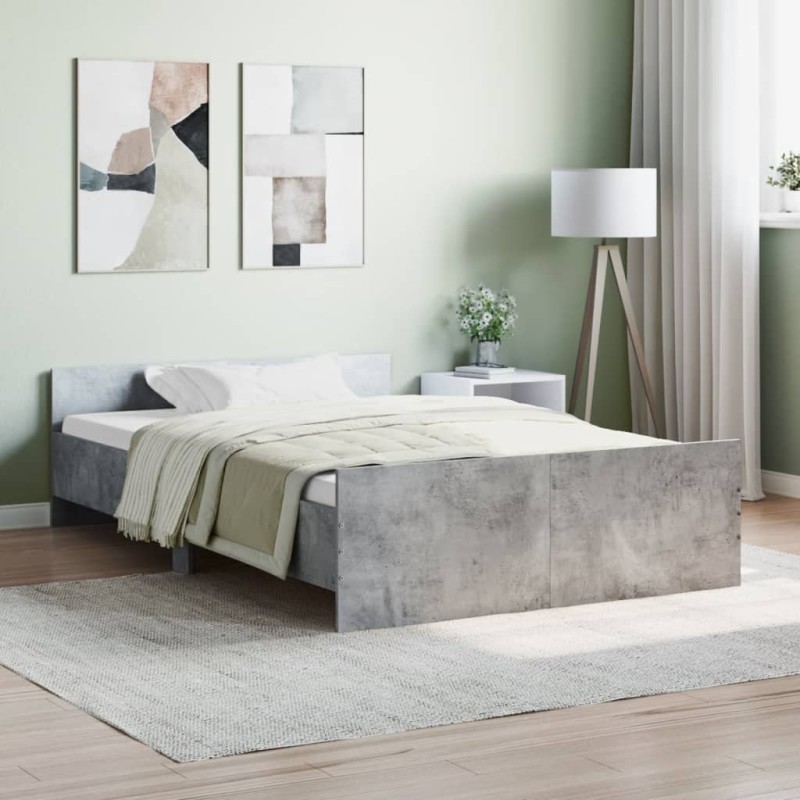 vidaXL Estructura de cama con cabecero piecero gris hormigón 120x190cm vidaXL Estructura de cama con cabecero piecero gris hormigón 120x190cm