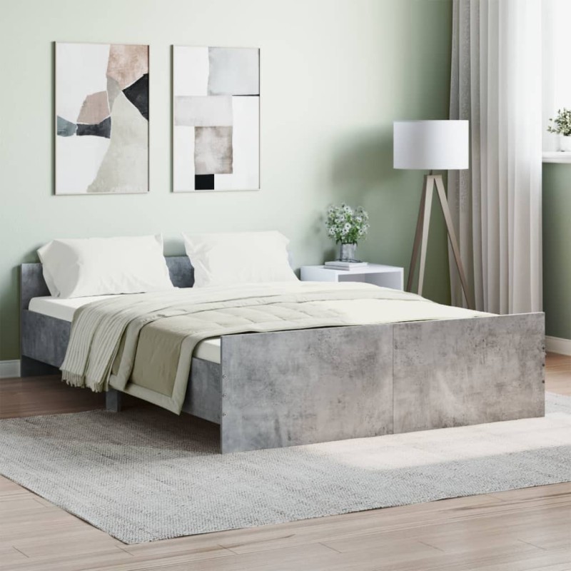 vidaXL Estructura de cama con cabecero piecero gris hormigón 135x190cm vidaXL Estructura de cama con cabecero piecero gris hormigón 135x190cm