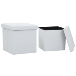 vidaXL Taburetes de almacenaje plegables 2 uds cuero sintético blanco 