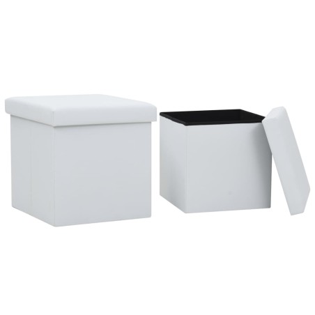 vidaXL Taburetes de almacenaje plegables 2 uds cuero sintético blanco 