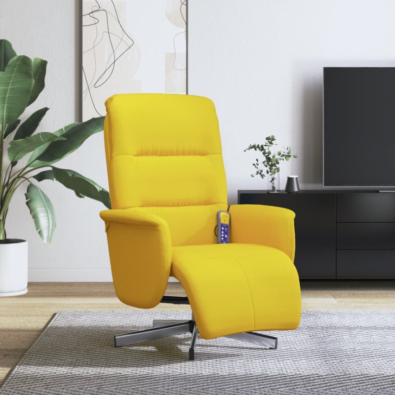 vidaXL Sillón reclinable de masaje con reposapiés tela amarillo claro vidaXL Sillón reclinable de masaje con reposapiés tela amarillo claro