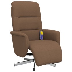 vidaXL Sillón reclinable de masaje con reposapiés tela marrón