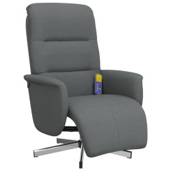 vidaXL Sillón reclinable de masaje con reposapiés tela gris oscuro