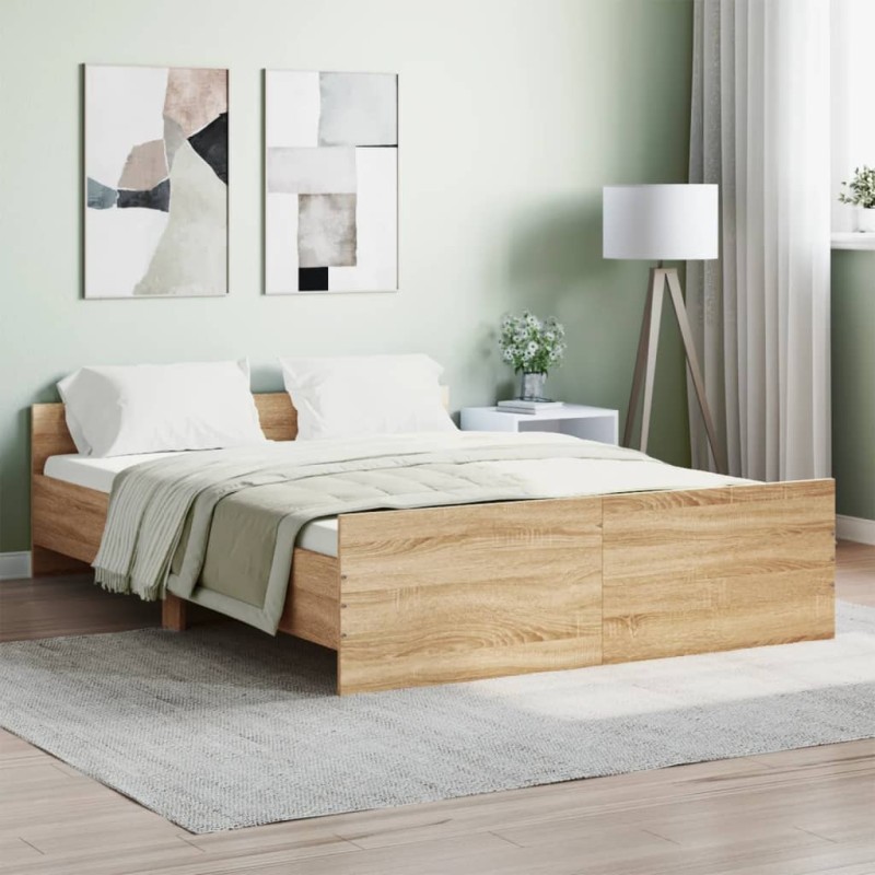 vidaXL Estructura de cama con cabecero piecero roble Sonoma 140x190 cm vidaXL Estructura de cama con cabecero piecero roble Sonoma 140x190 cm