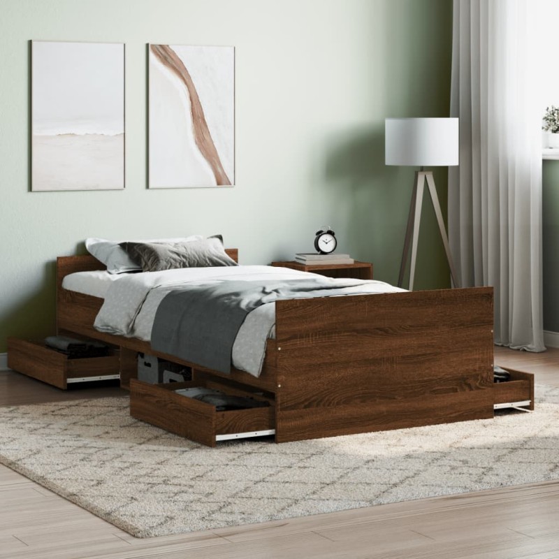 vidaXL Estructura de cama con cabecero piecero roble marrón 100x200 cm vidaXL Estructura de cama con cabecero piecero roble marrón 100x200 cm