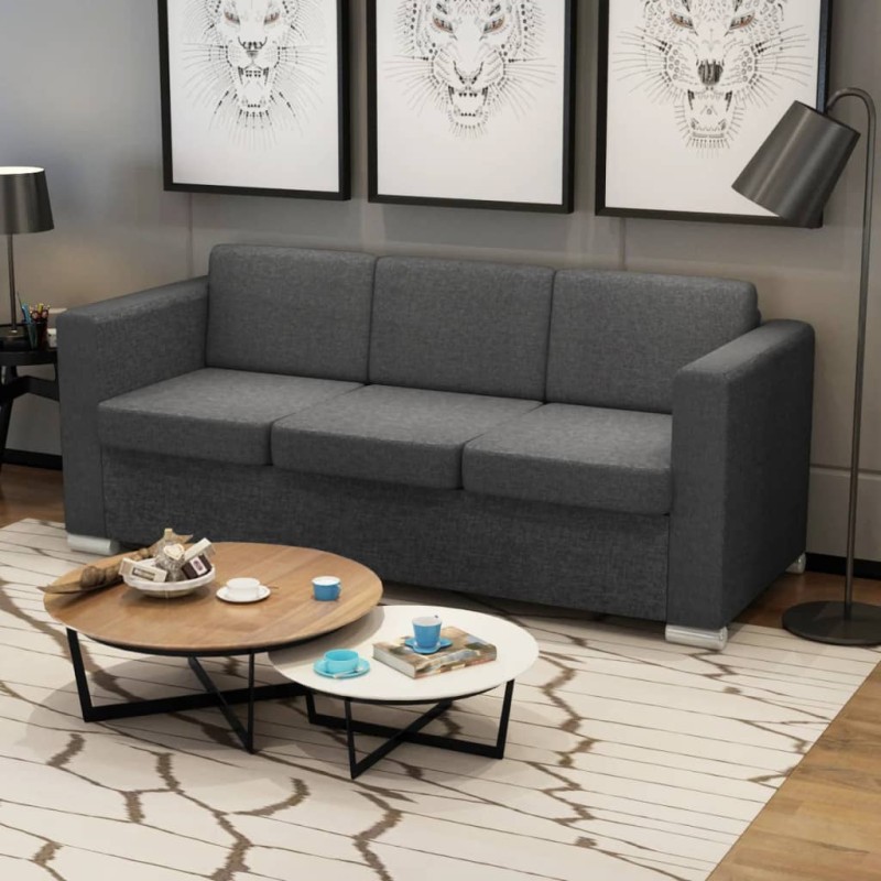 vidaXL Sofá 3 plazas de tela gris oscuro vidaXL Sofá 3 plazas de tela gris oscuro