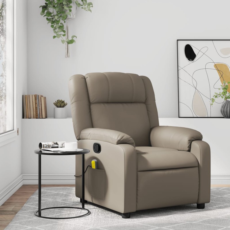 vidaXL Sillón de masaje reclinable cuero sintético color capuchino vidaXL Sillón de masaje reclinable cuero sintético color capuchino