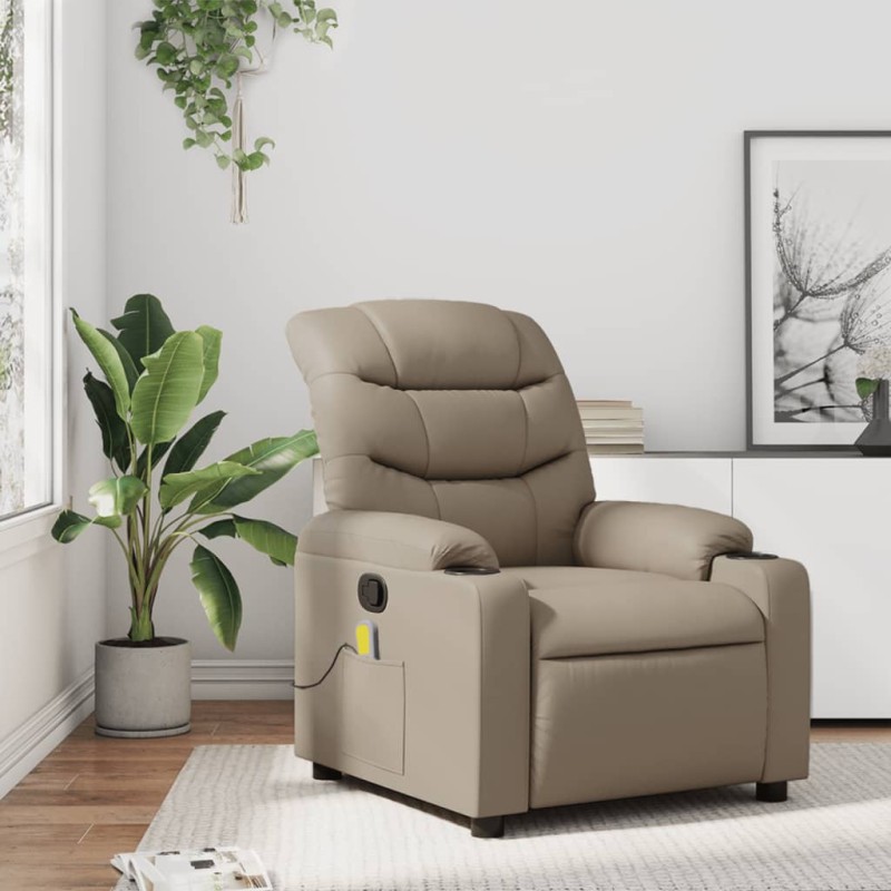 vidaXL Sillón de masaje reclinable cuero sintético color capuchino vidaXL Sillón de masaje reclinable cuero sintético color capuchino