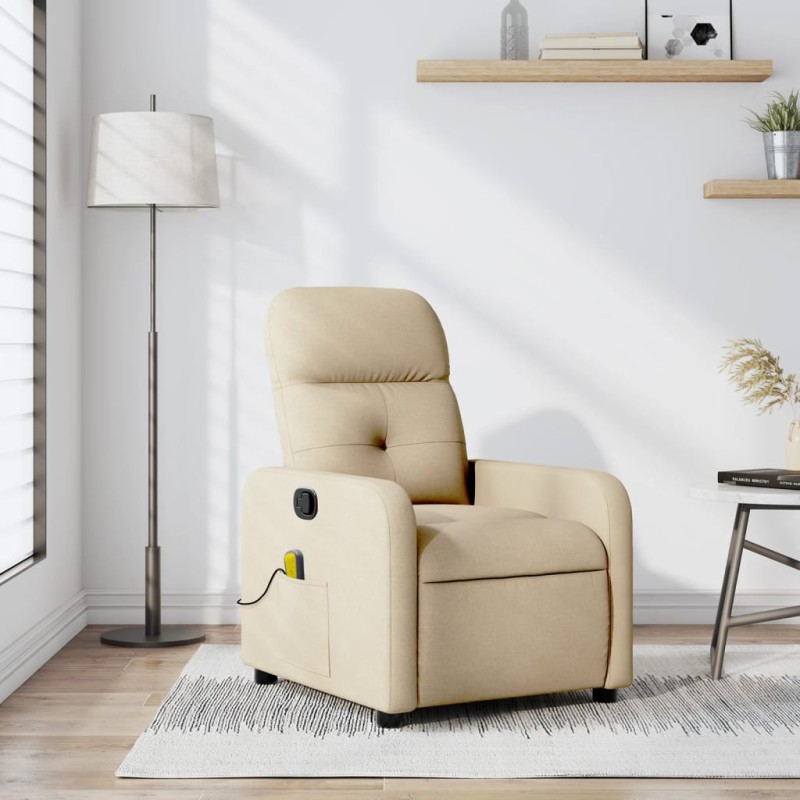 vidaXL Sillón de masaje reclinable de tela crema vidaXL Sillón de masaje reclinable de tela crema