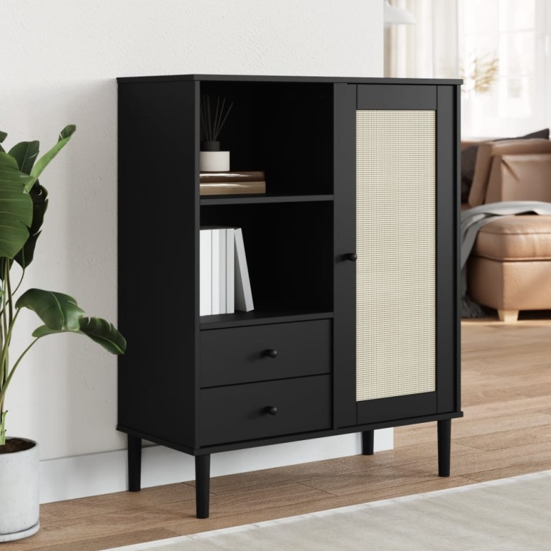 vidaXL Aparador alto SENJA aspecto de ratán madera negro 90x40x112 cm