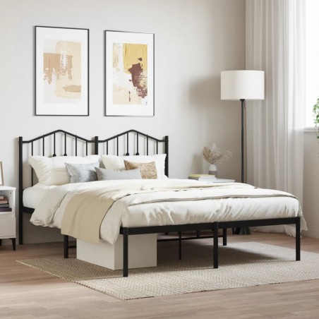 vidaXL Estructura de cama con cabecero metal negro 135x190 cm