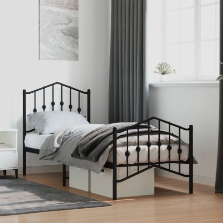 vidaXL Estructura de cama con cabecero y estribo metal negro 75x190 cm