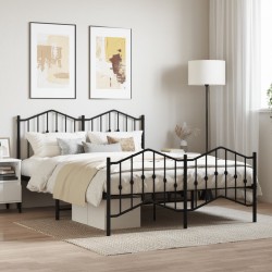 vidaXL Estructura de cama con cabecero y estribo metal negro 140x190cm