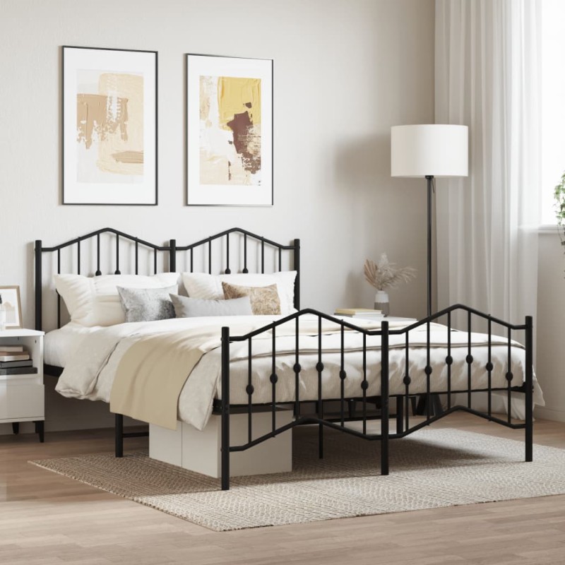 vidaXL Estructura de cama con cabecero y estribo metal negro 140x190cm vidaXL Estructura de cama con cabecero y estribo metal negro 140x190cm