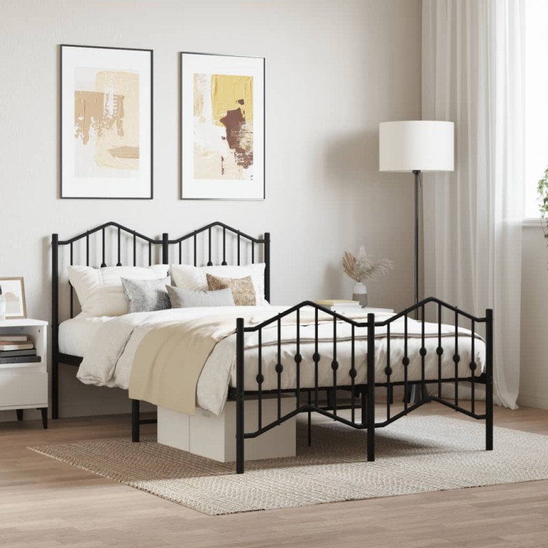 vidaXL Estructura de cama con cabecero y estribo metal negro 120x200cm vidaXL Estructura de cama con cabecero y estribo metal negro 120x200cm