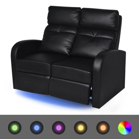vidaXL Sillón de 2 plazas con LED cuero sintético negro