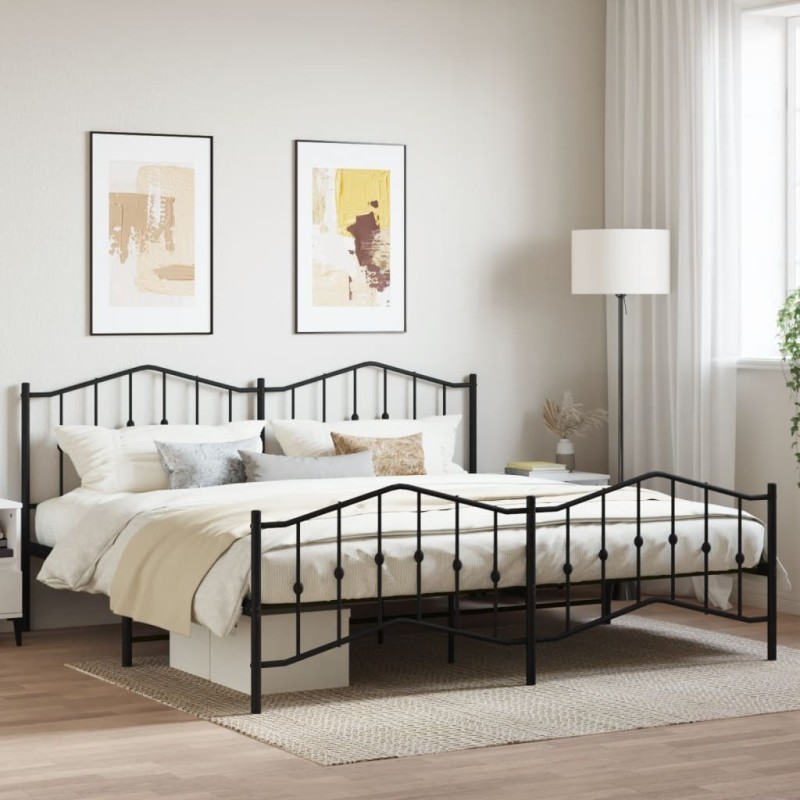 vidaXL Estructura de cama cabecero y pie de cama metal negro 193x203cm vidaXL Estructura de cama cabecero y pie de cama metal negro 193x203cm