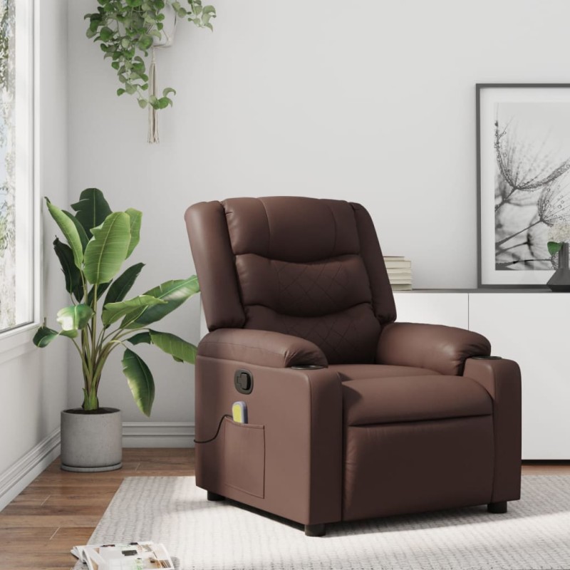 vidaXL Sillón de masaje reclinable cuero sintético marrón vidaXL Sillón de masaje reclinable cuero sintético marrón