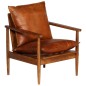 vidaXL Sillón de cuero auténtico marrón con madera de acacia vidaXL Sillón de cuero auténtico marrón con madera de acacia