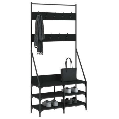 vidaXL Perchero con zapatero negro 90x34x184 cm