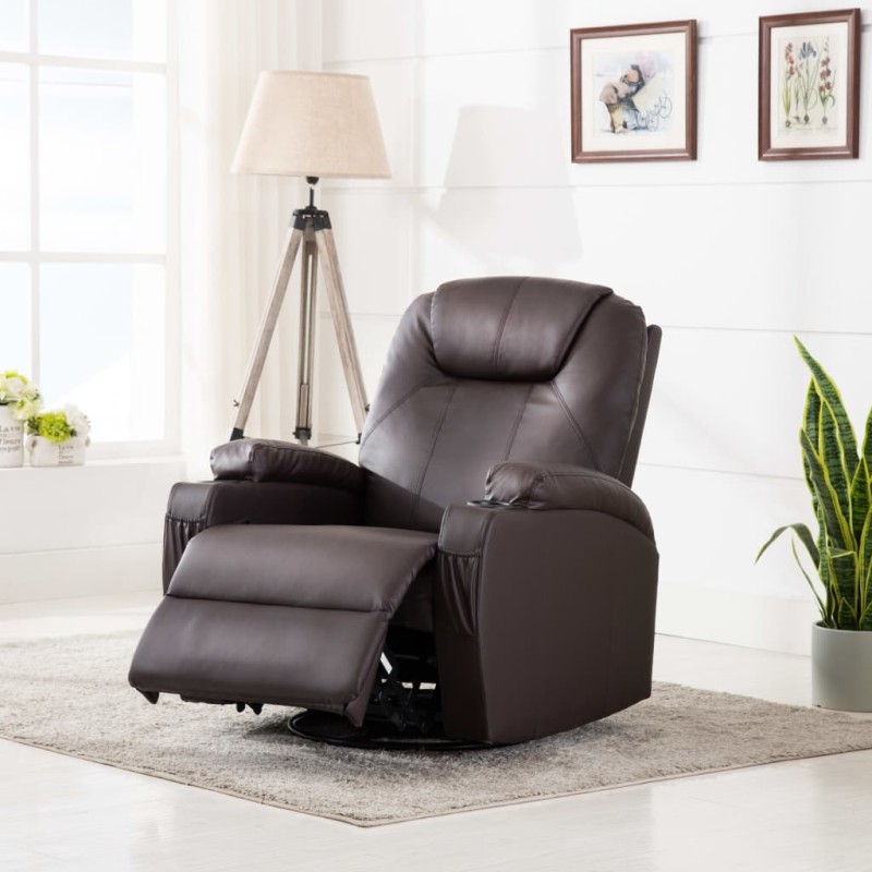 vidaXL Sillón de masaje mecedora de cuero sintético marrón vidaXL Sillón de masaje mecedora de cuero sintético marrón