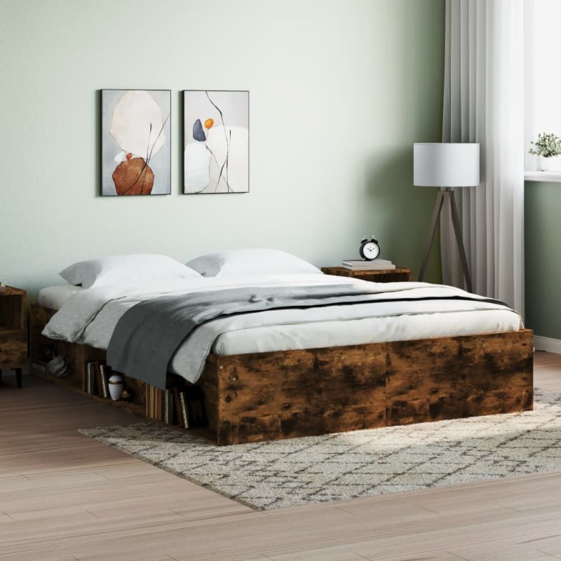 vidaXL Estructura de cama roble ahumado 140x200 cm vidaXL Estructura de cama roble ahumado 140x200 cm