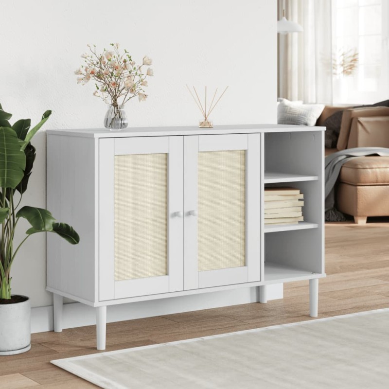 vidaXL Aparador SENJA aspecto de ratán madera pino blanco 112x40x80 cm vidaXL Aparador SENJA aspecto de ratán madera pino blanco 112x40x80 cm