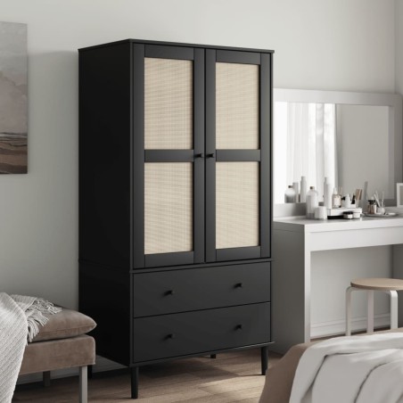 vidaXL Armario SENJA aspecto de ratán madera pino negro 90x55x175 cm