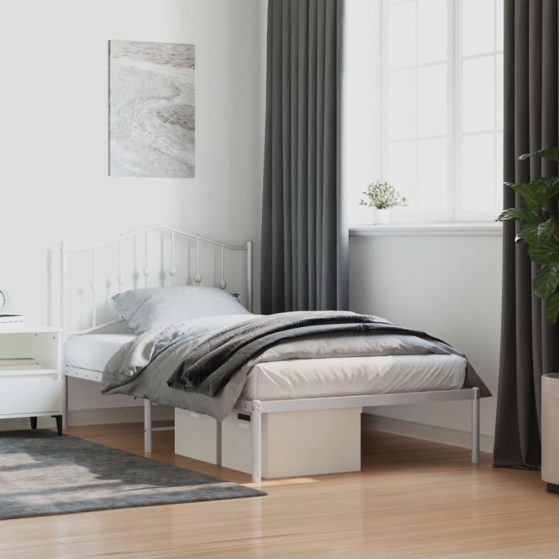 vidaXL Estructura de cama de metal con cabecero blanco 100x190 cm vidaXL Estructura de cama de metal con cabecero blanco 100x190 cm