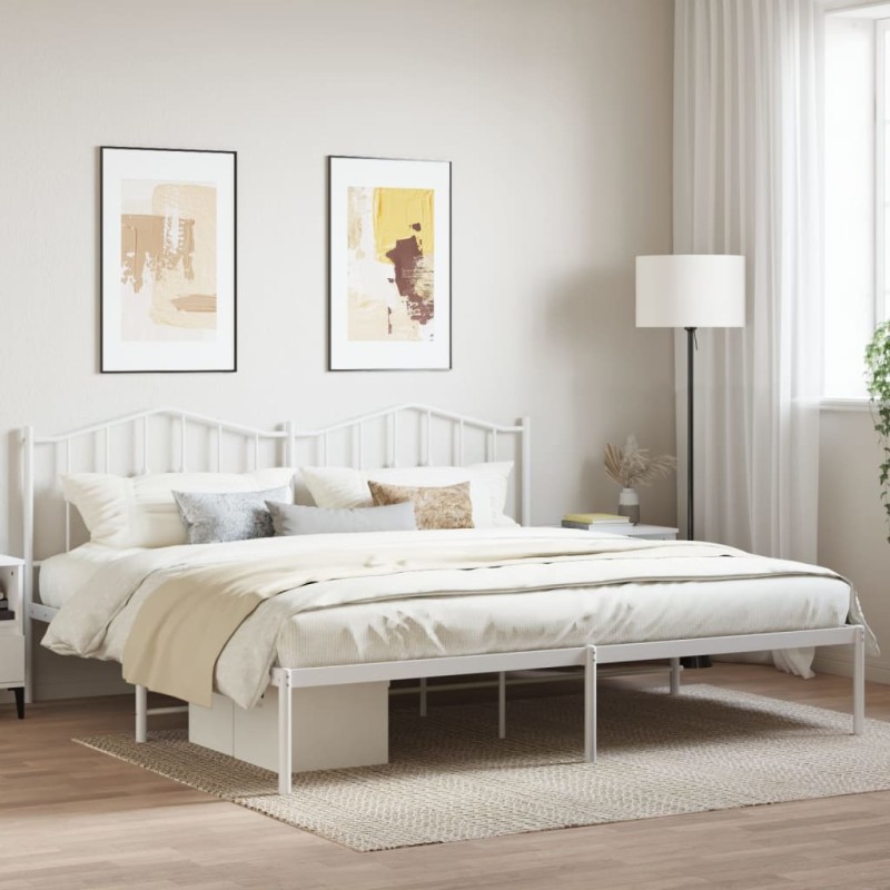 vidaXL Estructura de cama con cabecero metal blanca 200x200 cm vidaXL Estructura de cama con cabecero metal blanca 200x200 cm