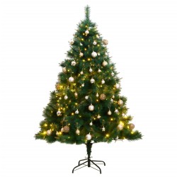 vidaXL Árbol de Navidad artificial con bisagras 150 LED y bolas 150 cm