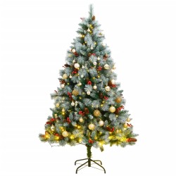vidaXL Árbol de Navidad artificial con bisagras 300 LED y bolas 210 cm