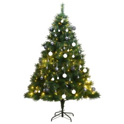 vidaXL Árbol de Navidad artificial con bisagras 300 LED y bolas 210 cm