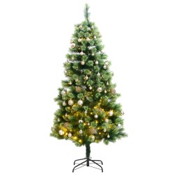 vidaXL Árbol de Navidad artificial con bisagras 150 LED y bolas 150 cm