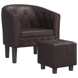 vidaXL Sillón con taburete cuero sintético marrón