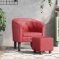 vidaXL Sillón diseño de cubo con reposapiés cuero sintético rojo tinto vidaXL Sillón diseño de cubo con reposapiés cuero sintético rojo tinto