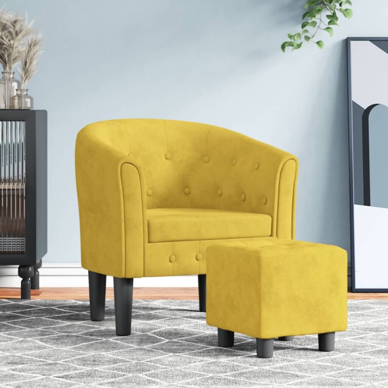 vidaXL Sillón con taburete terciopelo amarillo vidaXL Sillón con taburete terciopelo amarillo